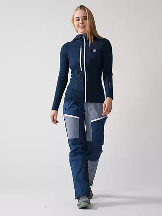 ORTOVOX | Veste polaire à capuche quadrillée pour femmes | dunkelblau